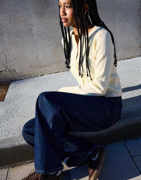 Bershka Braided button-up cardigan in yellow