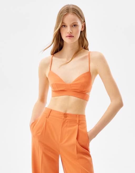 Bershka bralet 3 piece tailored set in orange