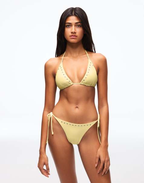 Bershka - Brazilian bikinibroekje met studs in geel - view 1