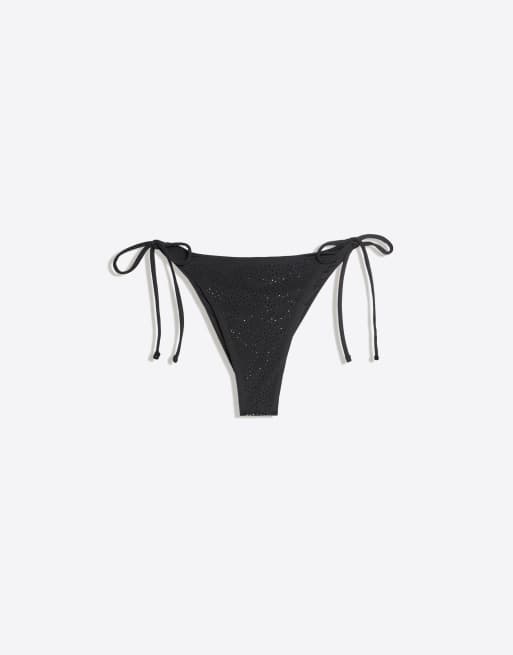 Bershka – Brazilian-Bikinihose in Schwarz mit Strassverzierung, 3 von 3