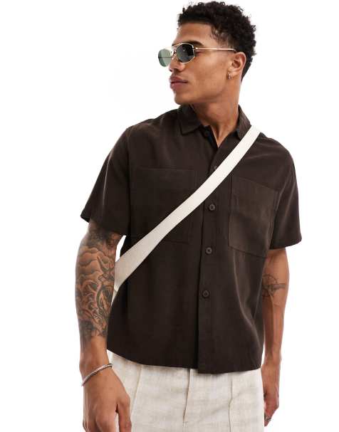 Bershka – Brązowa koszula premium z kieszenią - view 1