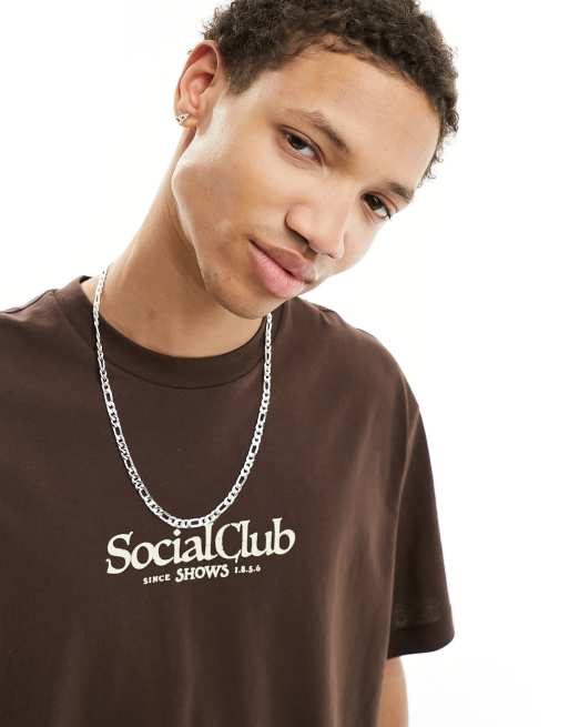 Bershka – Brązowy T-shirt z nadrukiem Social Club, 2 z 4