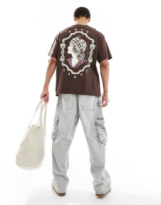 Bershka – Brązowy T-shirt z nadrukiem Social Club, 3 z 4