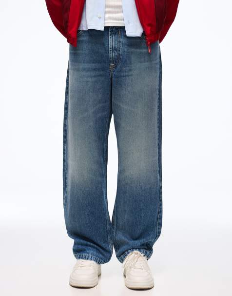 Bershka brede straight jeans i mellemblå - view 1