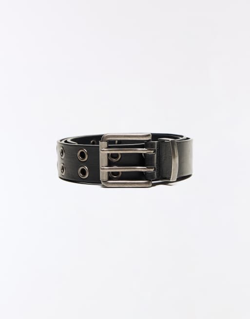Bershka – Breiter Gürtel in Schwarz mit Ösen, 2 von 4