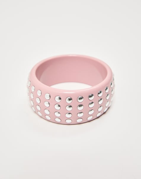 Bershka – Breites Armband in Rosa mit Nietenbesatz - view 1