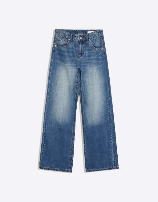 Bershka broderede baggy jeans i denimblå, 6 af 6