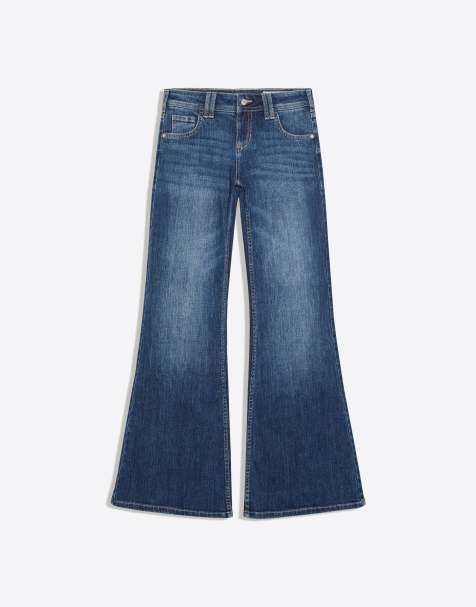 Bershka broderede low-rise jeans med svaj i denimblå - view 1