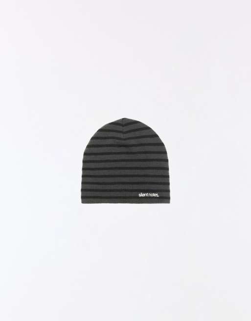 Bershka broderet stribet strikhue i sort, 3 af 5