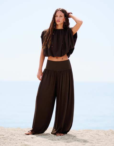 Bershka - Broek met ballonpijpen en buikband in bruin - view 1