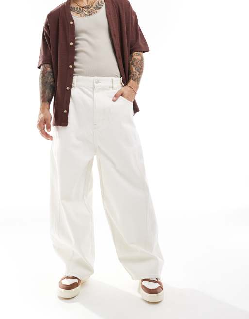 Bershka - Broek met ballonpijpen en naaddetail in ecru