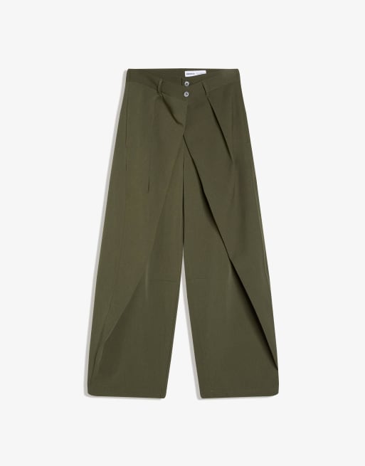 Bershka - Broek met barrelpijpen en plooien in kaki, 5 van 6