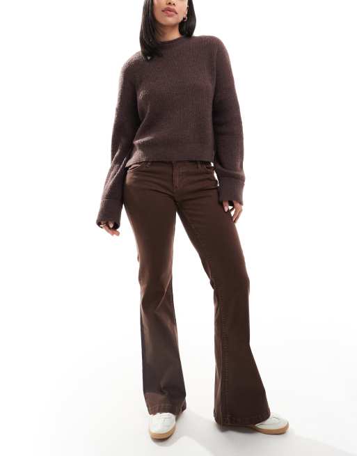 Bershka - Broek met flared pijpen en denimlook in bruin