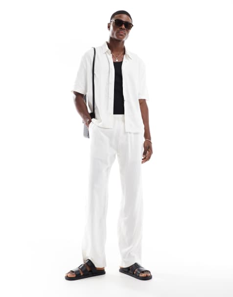 Bershka - Broek met hoog linnengehalte in wit, deel van co-ord set - view 1