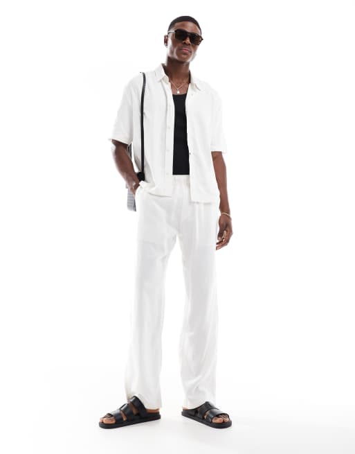 Bershka - Broek met hoog linnengehalte in wit, deel van co-ord set