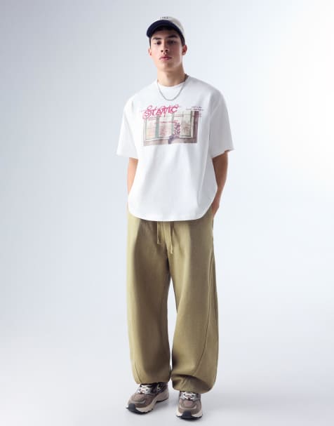 Bershka - Broek met interlock-naden en ballonpijpen in kaki - view 1