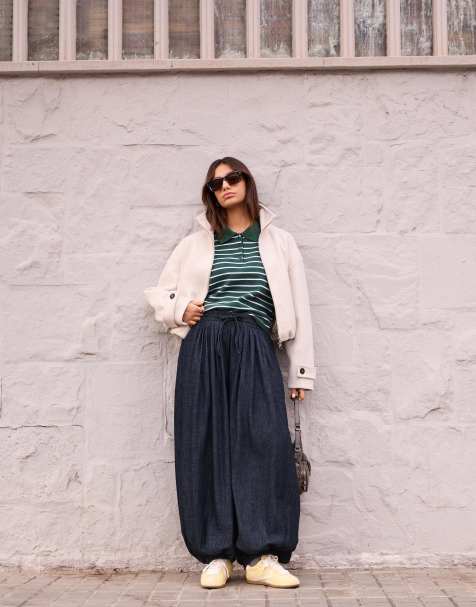 Bershka - Broek met lage taille en ballonpijpen in blauw - view 1