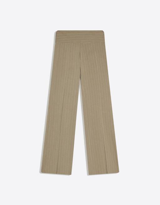 Bershka - Broek met lage taille en buikband in kaki, 4 van 4