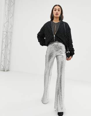 Bershka - Broek met lovertjes in zilver | ASOS