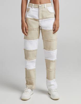 Bershka - Broek met patchwork in beige en wit | ASOS