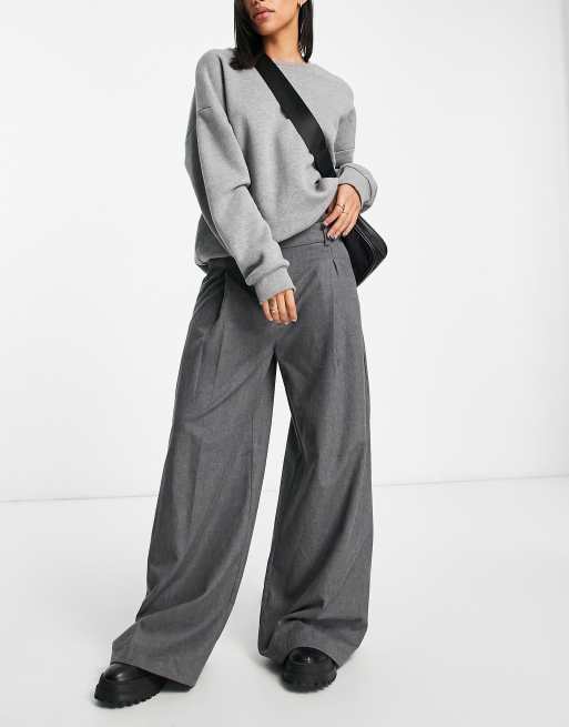 Bershka - Broek met superwijde pijpen in donkergrijs, deel van co-ord set