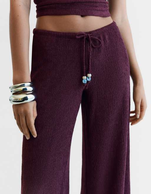 Bershka - Broek met wijde pijpen en elastische taille in paars, 4 van 4