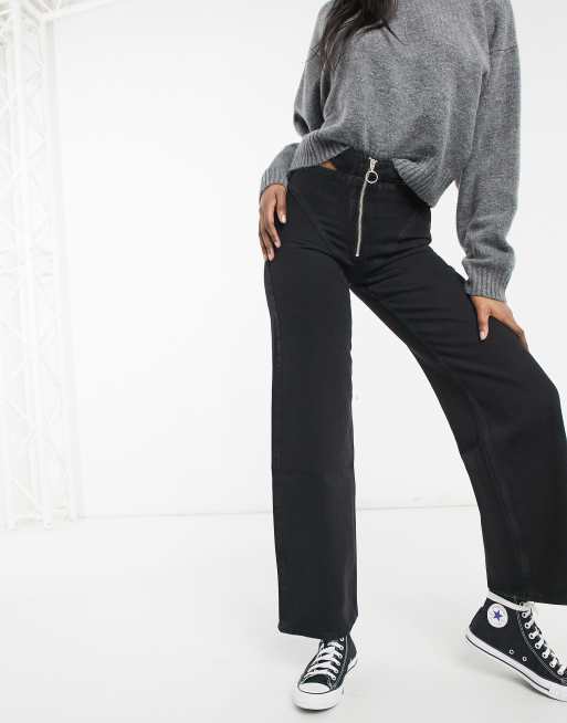 Bershka - Broek met wijde pijpen en uitsnijding in zwart