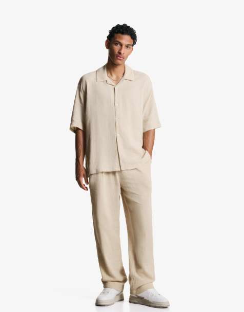 Bershka - Broek met wijde pijpen in beige - view 1