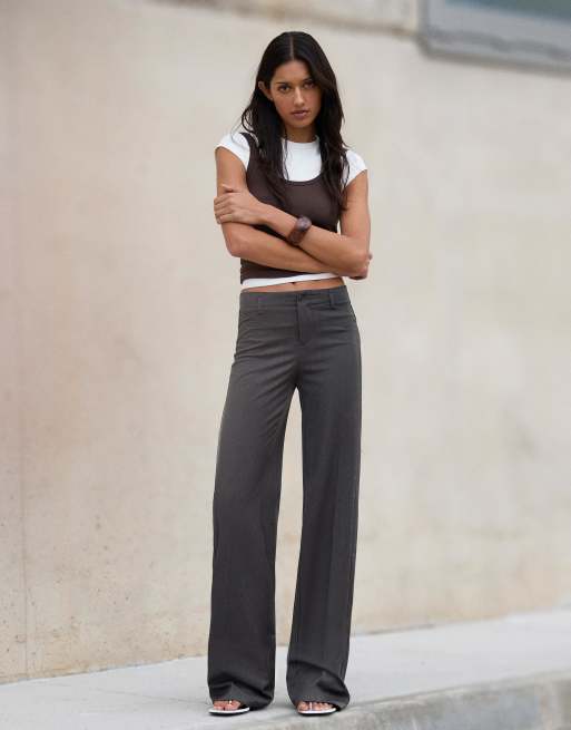 Bershka - Broek met wijde pijpen in grijs-zwart, 3 van 4