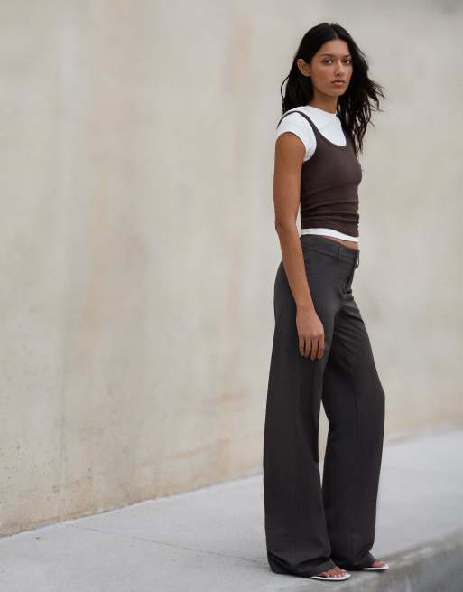 Bershka - Broek met wijde pijpen in grijs-zwart, 4 van 4