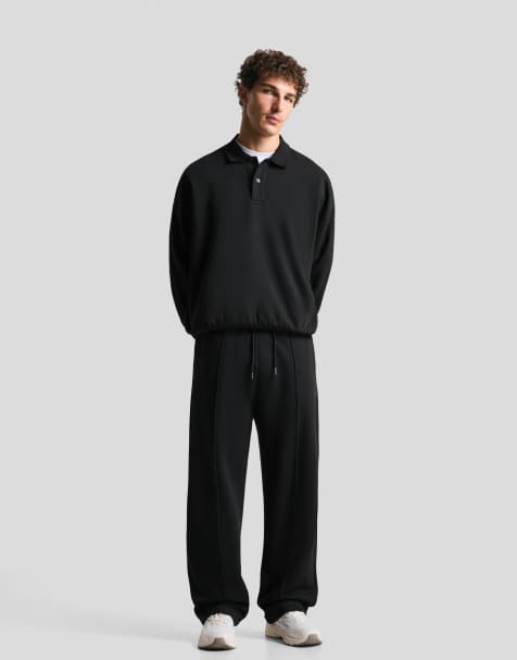 Bershka - Broek met wijde pijpen in zwart - view 1