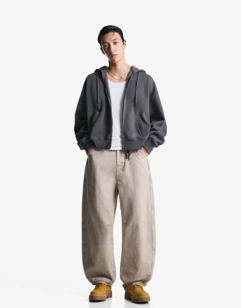 Bershka - Broek met wijde ronde pijpen in beige - view 1