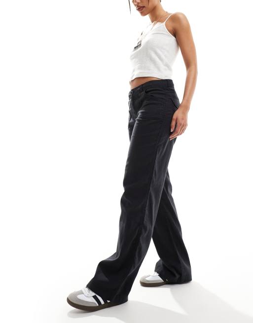 Bershka - Broek van linnenmix met gestrikte taille en zakdetail in antraciet