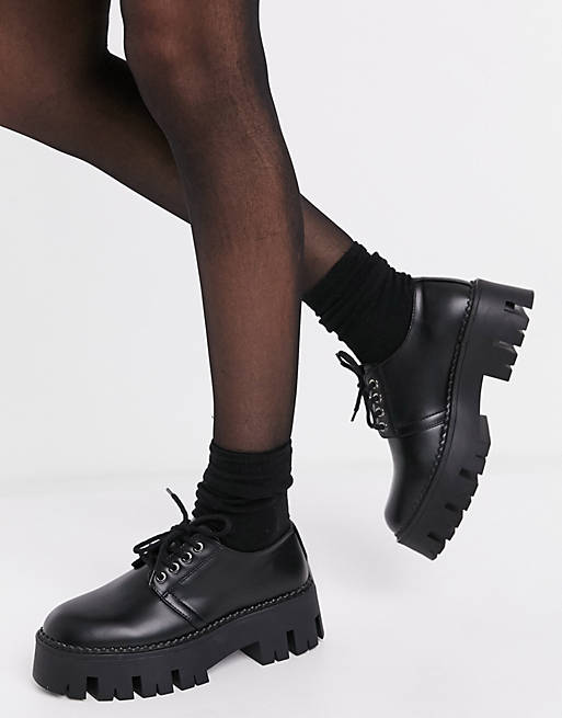 Bershka brogue with chunky cleated sole in black | ASOS