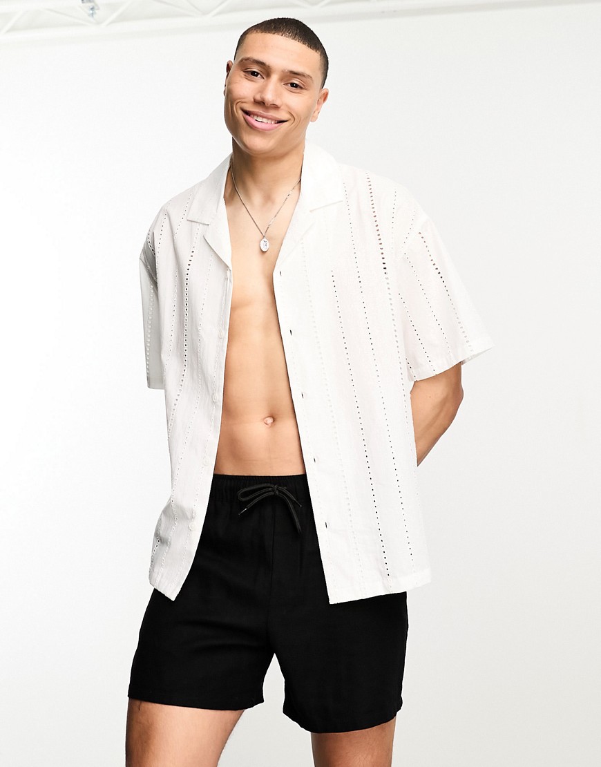 Bershka broidery button through shirt in white
