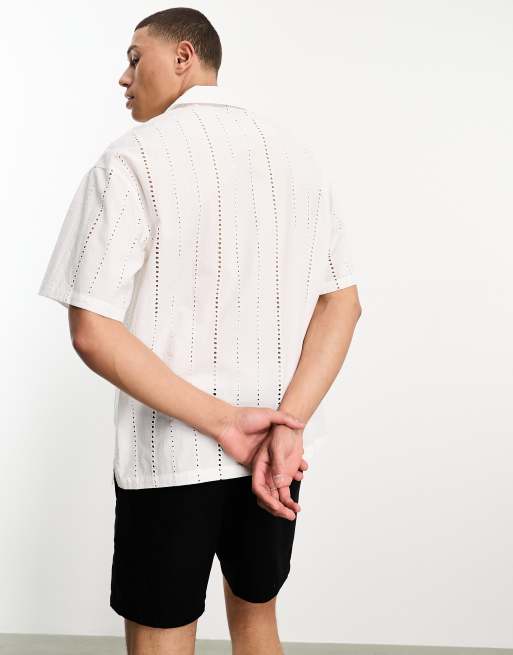 Bershka broidery button through shirt in white, 2 of 4