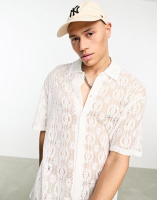 Bershka broidery knitted shirt in white