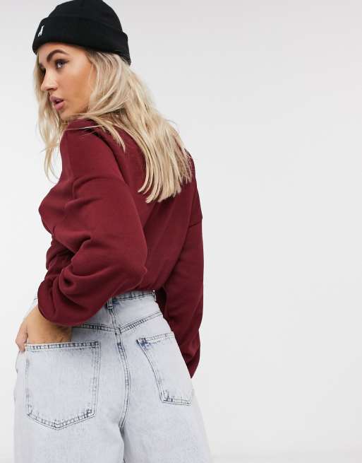 Bershka Brooklyn sweatshirt co ord in burgundy