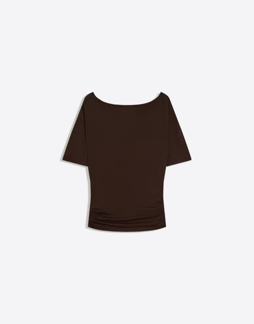 Bershka – Brun, asymmetrisk blus med korta ärmar, 6 av 6