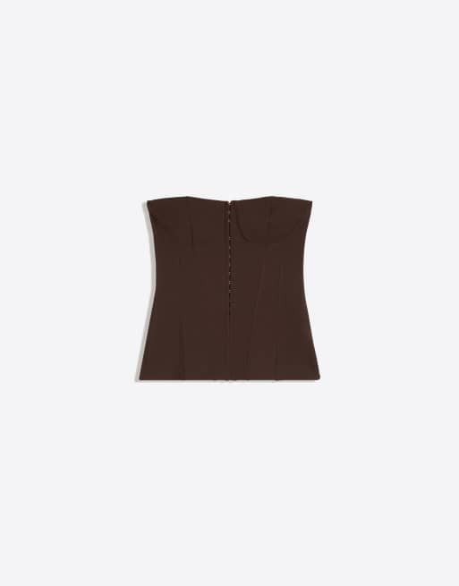 Bershka – Brun bandeau-topp i korsettstil med hake, 4 av 4