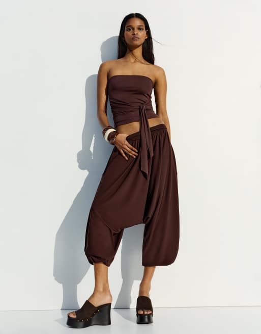 Bershka – Brun bandeau-topp med knytning, 2 av 4