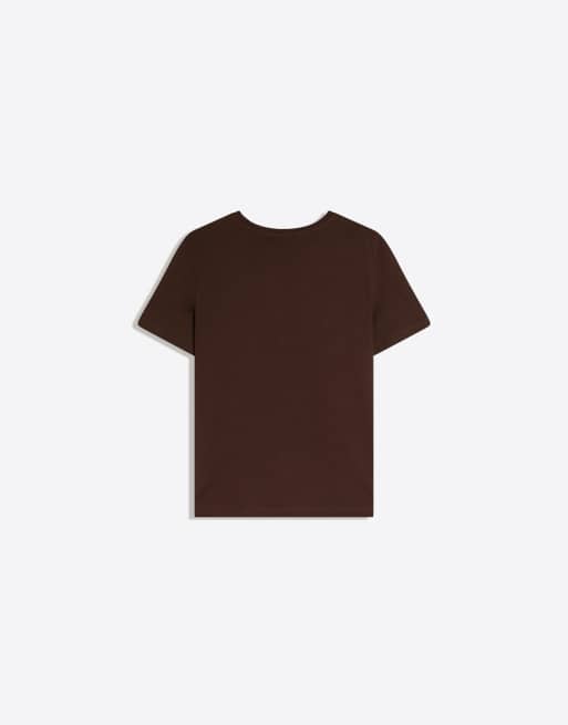 Bershka - Brun basis-T-shirt med korte ærmer og firkantet pasform, 3 af 4