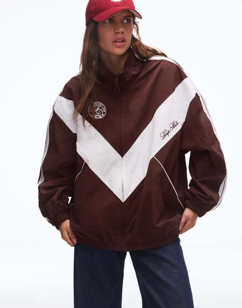 Bershka – Brun, broderad jacka i techstil - view 1