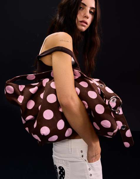 Bershka - Brun bucket-taske med polkaprikker - view 1