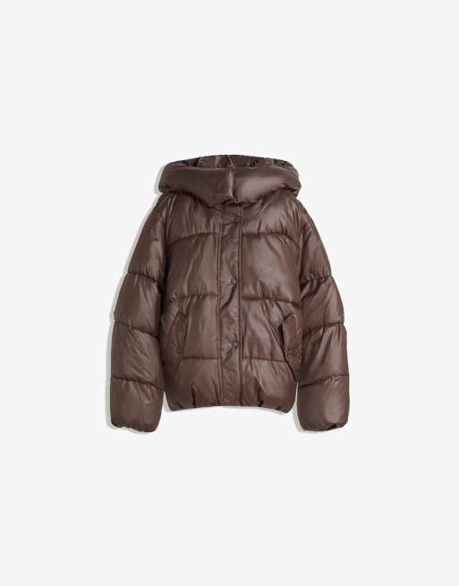 Bershka Puffer jacket with hood in brown