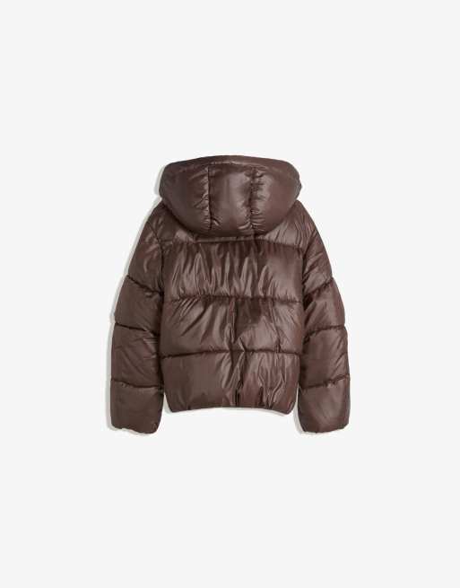 Bershka Puffer jacket with hood in brown