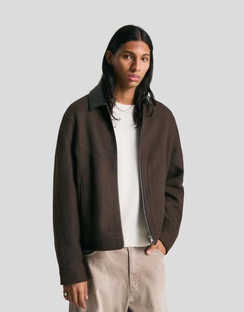 Bershka – Brun jacka med kontrasterande krage i yllelook - view 1