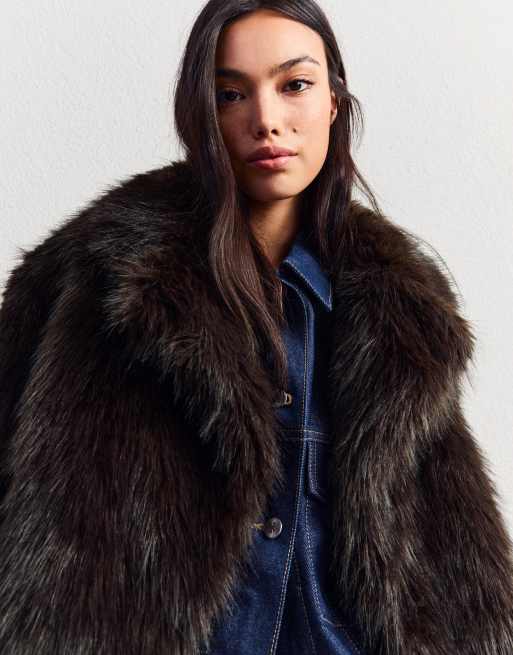 Bershka - Brun jakke i imiteret pels, 2 af 4