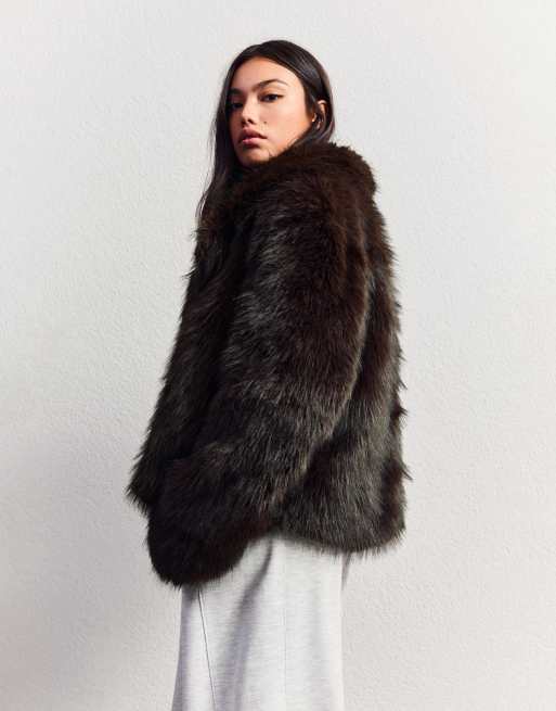 Bershka - Brun jakke i imiteret pels, 4 af 4