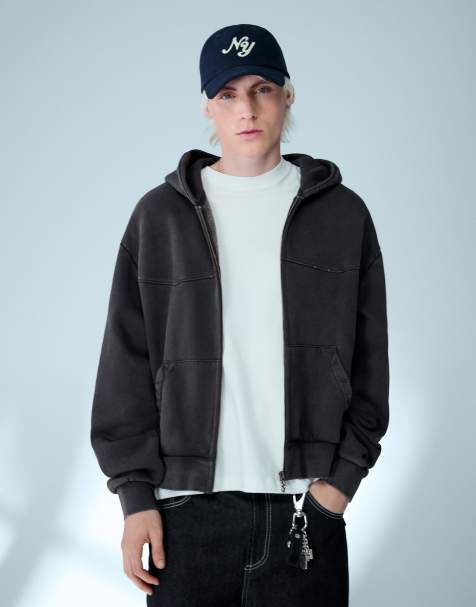 Bershka – Brun, kort sweatshirt i boxy fit med dragkedja - view 1